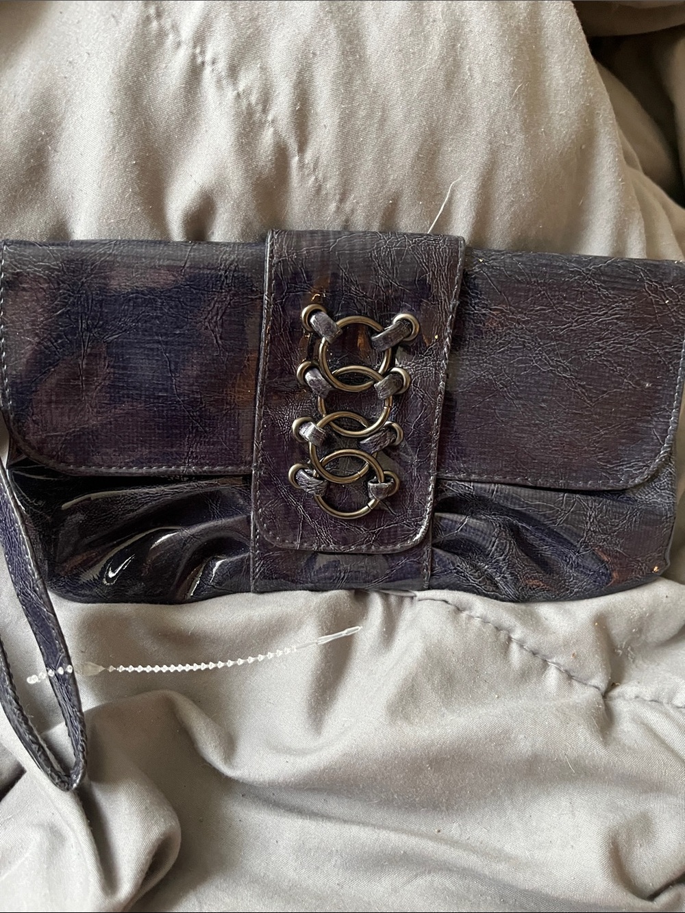 Navy Wristlet with Gunmetal Hardware